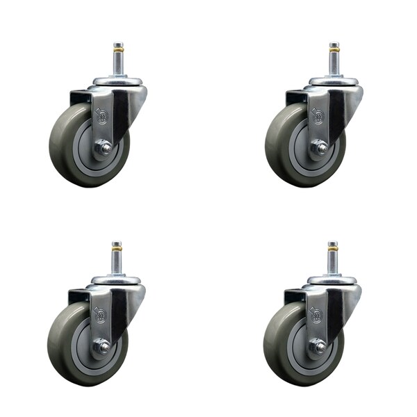 3.5'' Gray Polyurethane Wheel Swivel 7/16'' Grip Ring Stem Caster Set, 4PK